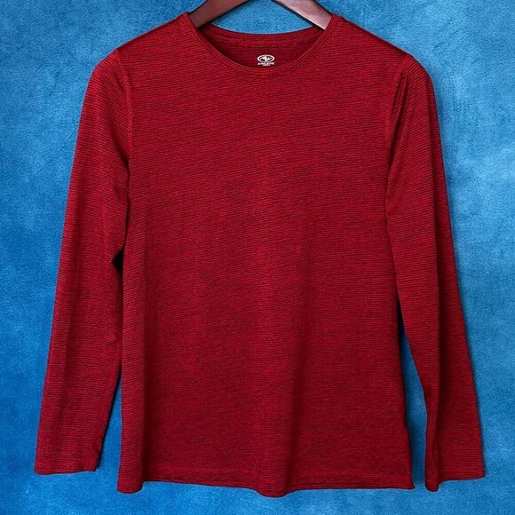 Athletic Works Long-Sleeve Red Striped Top, M (8-10) - Picture 1 of 4